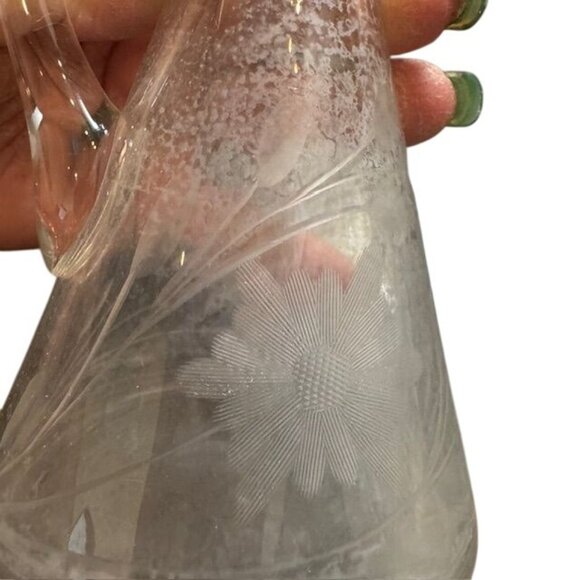 Vintage Hand-Blown Etched Clear Glass Cruet With Stopper - Picture 2 of 11